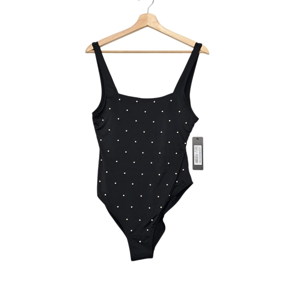 Bebe Intimates Black Faux Pearl Studded One Piece Bodysuit Swimsuit Size XL NEW